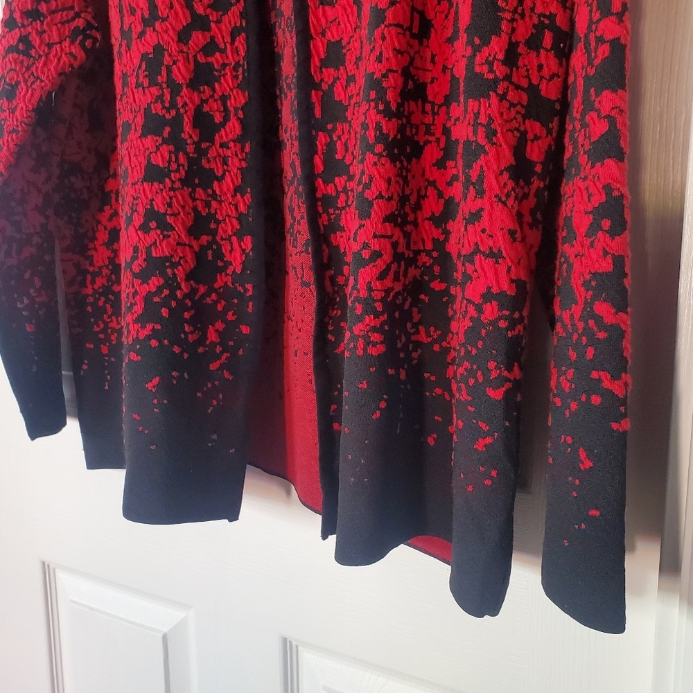 Chico's Red Animal Print Cardigan Sweater Open Holidays Christmas Evening Sz XL - Picture 5 of 13